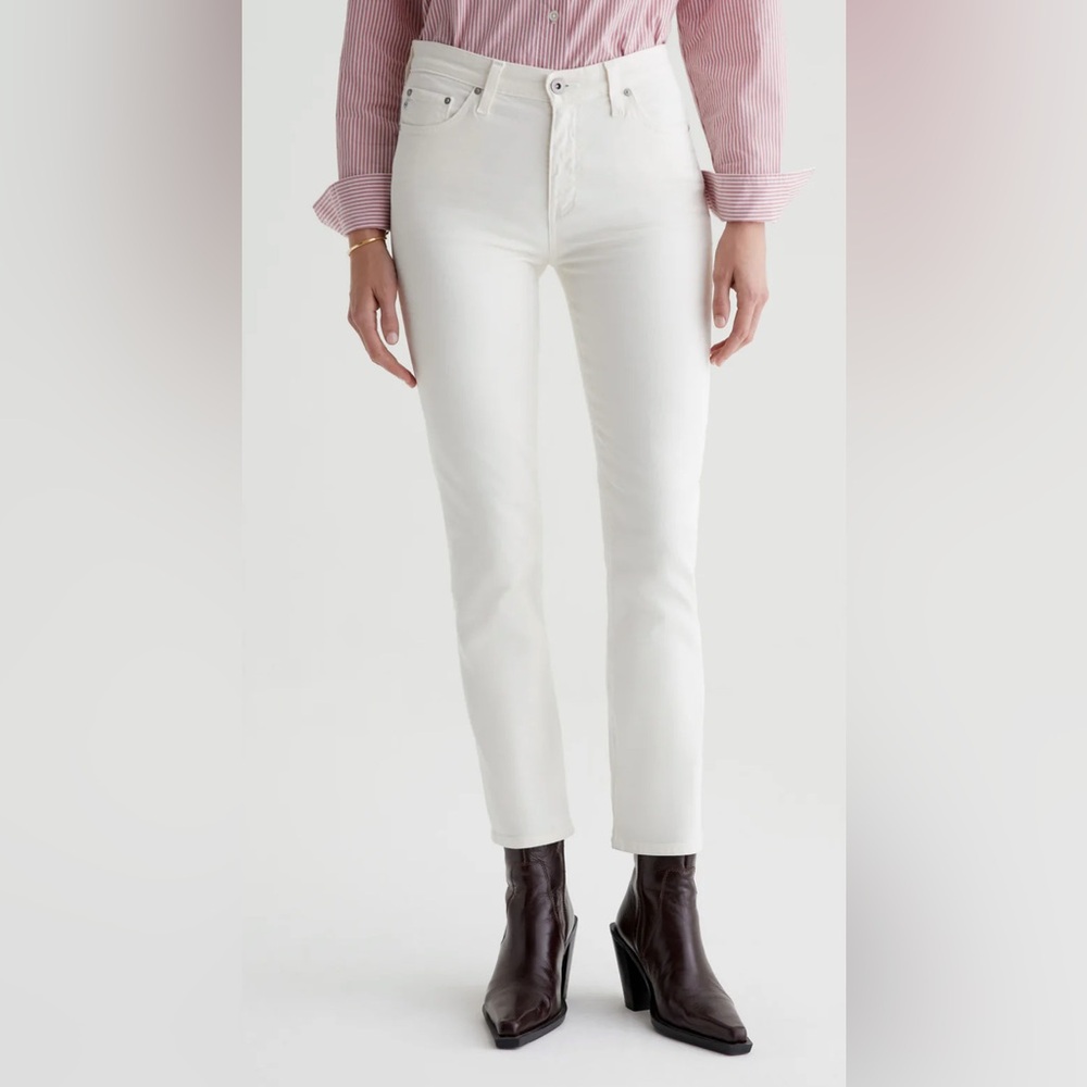 AG Adriano Goldschmied Jeans White Denim The Mari High Rise Straight EUC Sz 25R